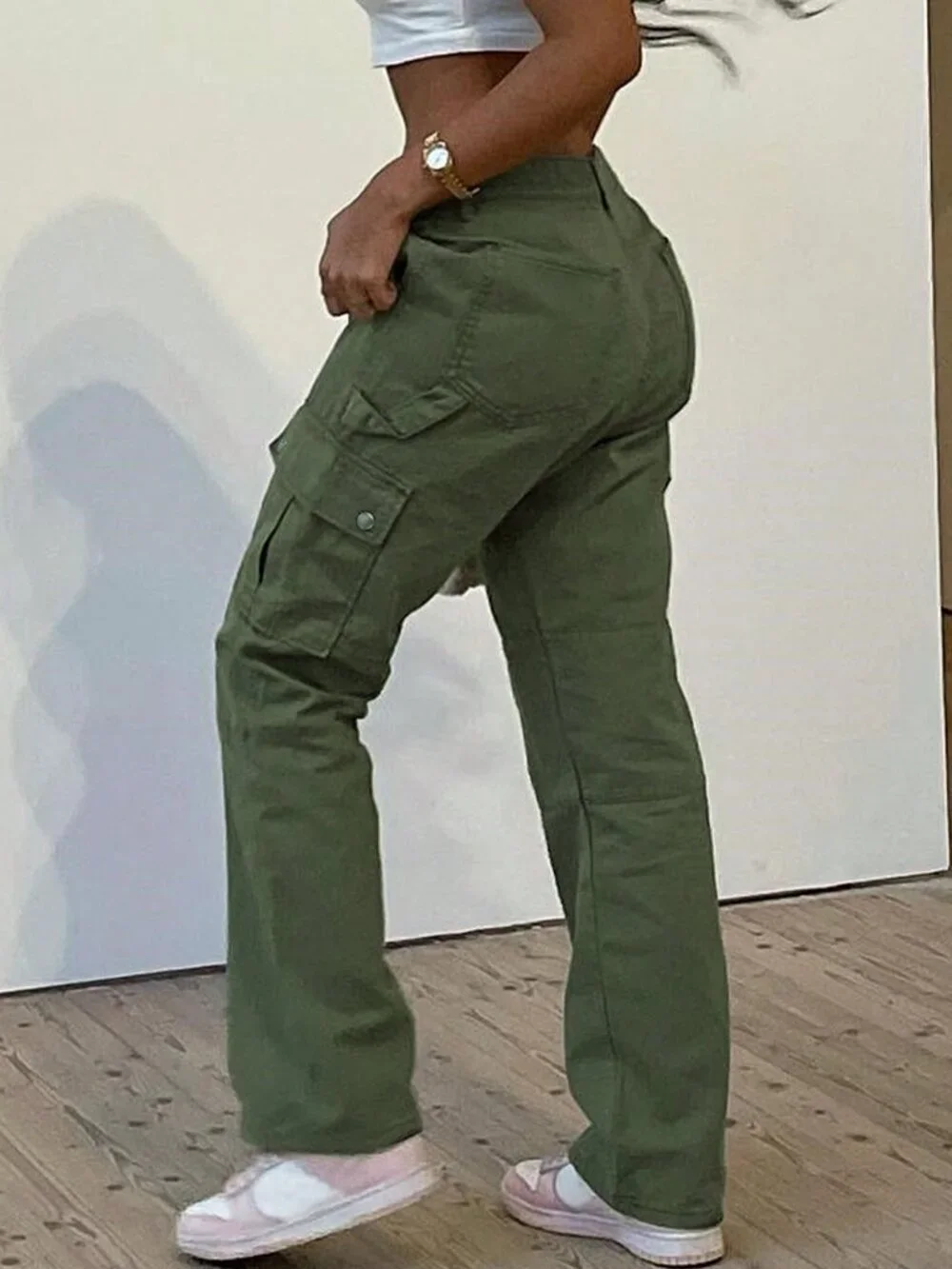 Women's Y2k Style Military Green Multi-Pocket Casual Cargo Pants